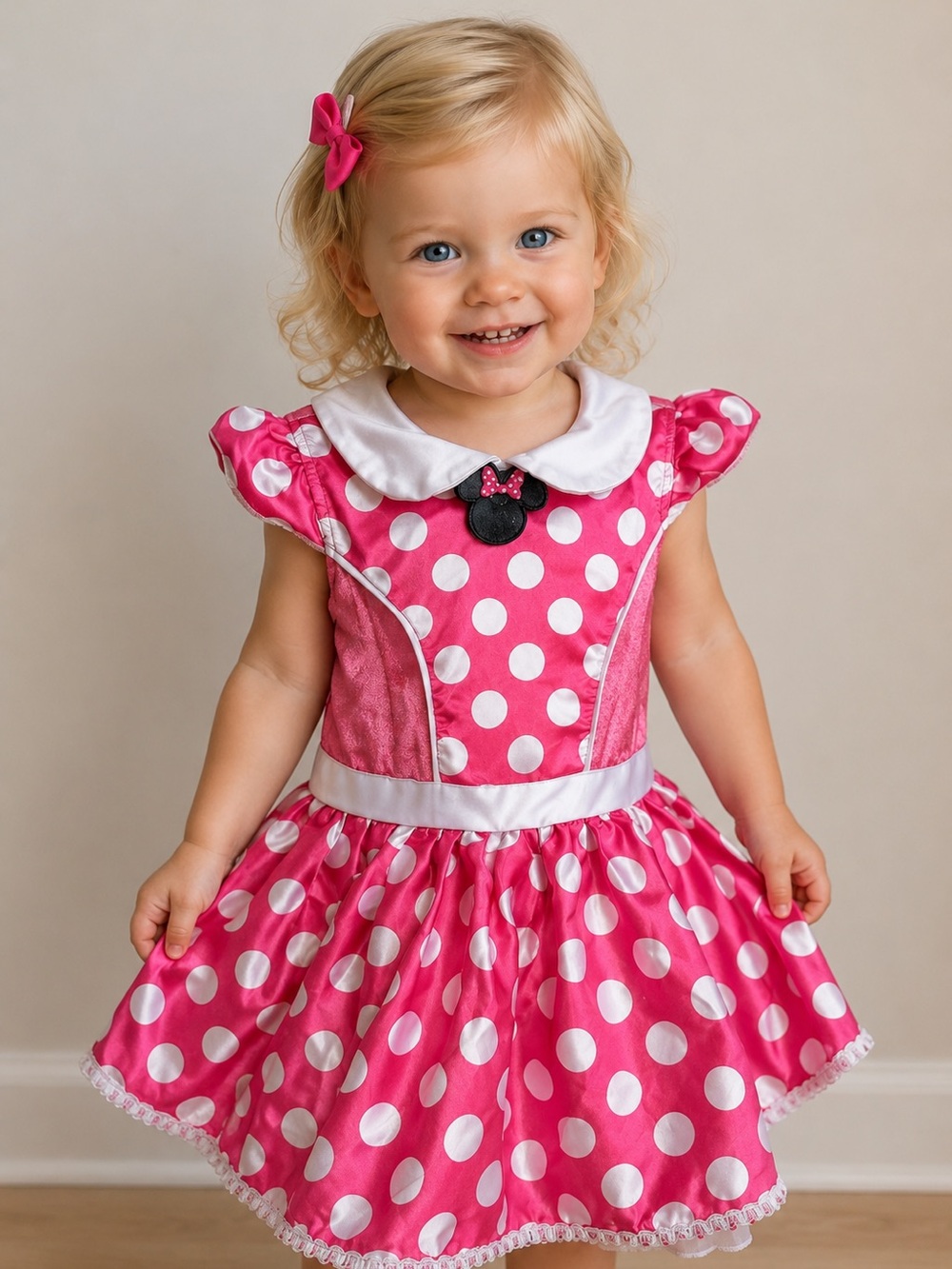Disney Pink Polka Dot Minnie Costume Dress with White Accents